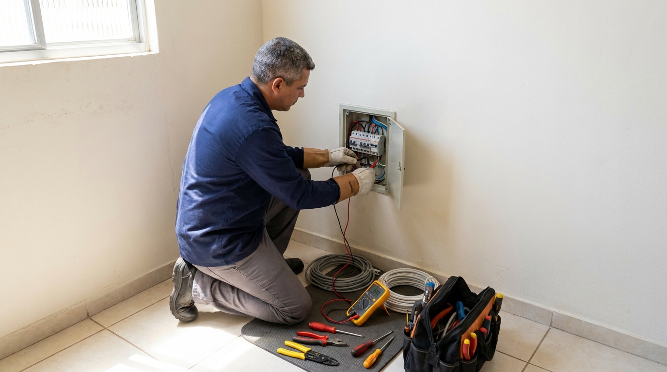 Eletricista atendendo em residência em Curitiba-PR